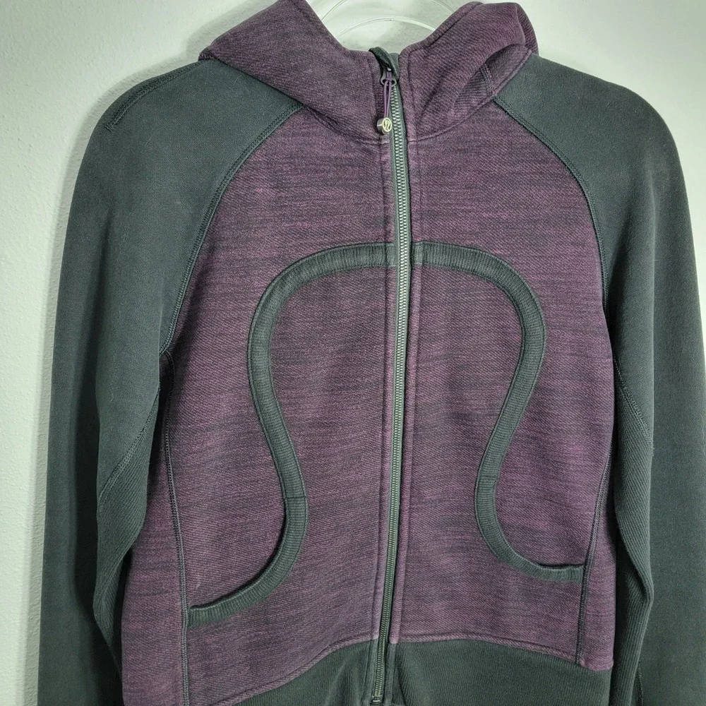 Lululemon Scuba Hoodie Full Zip Purple Heathered Black Women Size 10‎ Thumbholes